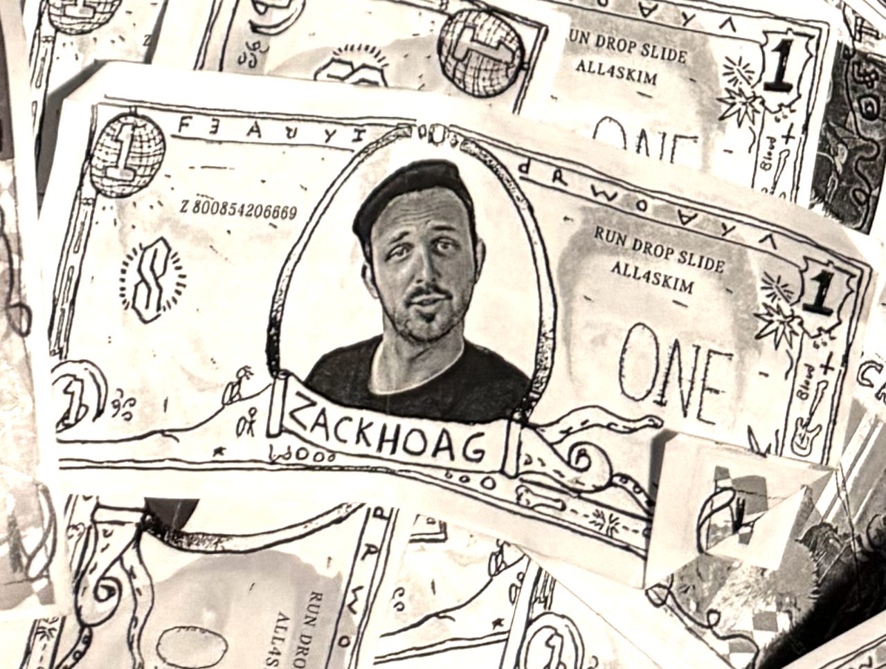 Several hand-drawn currency notes laid side by side for comparison, one showing slight differences in border and print.